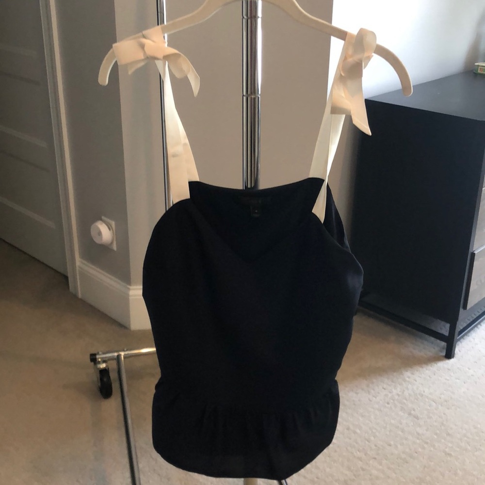 Jcrew navy silk top with tie strap detail